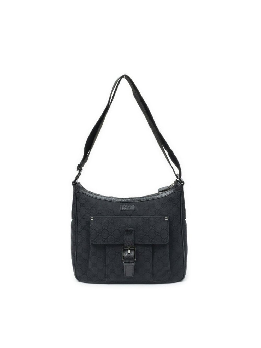 Gucci Front Pocket Zip Messenger Bag Black GG Canvas